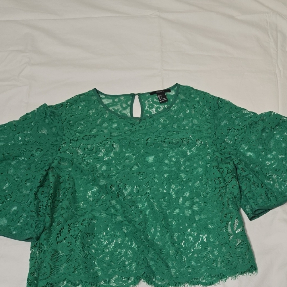 Forever 21 Green Boxy Crop Blouse